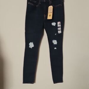 Women's Distressed Jeans - Dark Blue